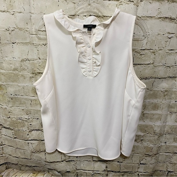 J Crew Ivory Ruffle Popover Crepe Sleeveless Top - Picture 1 of 5